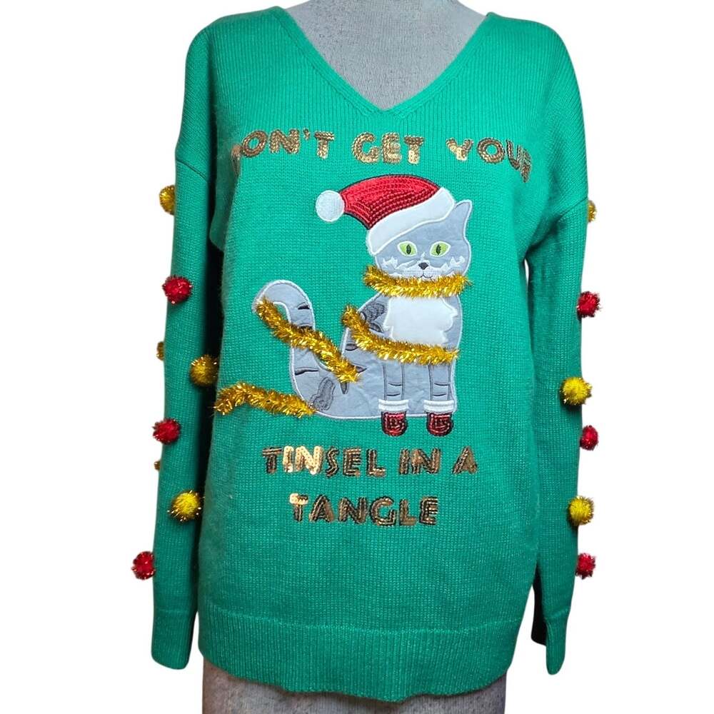 Dont Get Your Tinsel in a Tangle Cat Christmas Sweater Size Small